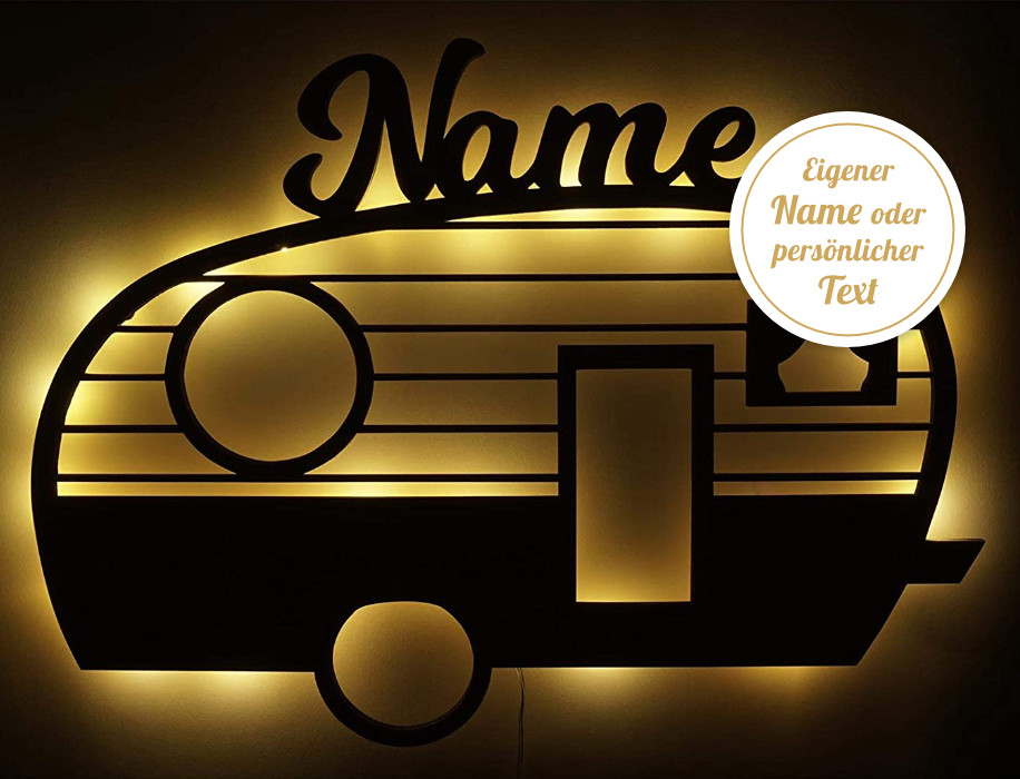 Lampe Leuchte personalisierbar - Wohnwagen Caravan - individuell Name Wunschtext